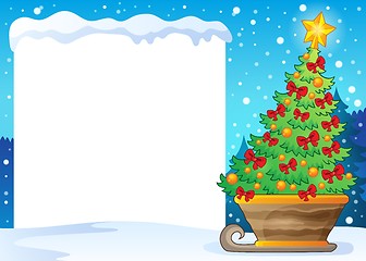 Image showing Snowy frame and Christmas tree on sledge