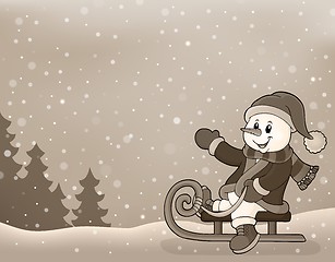 Image showing Stylized image with snowman on sledge