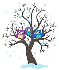 Image showing Stylized owls on tree theme image 1