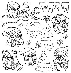 Image showing Winter owl drawings theme 1