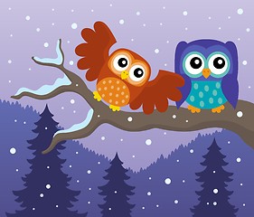 Image showing Stylized owls on branch theme image 7