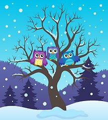 Image showing Stylized owls on tree theme image 2