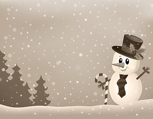 Image showing Stylized winter image with snowman 1