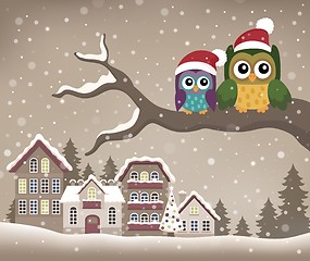 Image showing Christmas owls on branch theme image 1