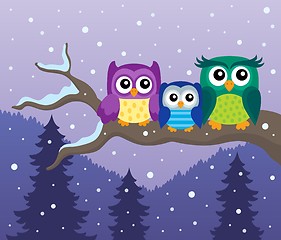 Image showing Stylized owls on branch theme image 8
