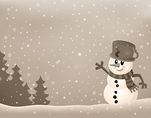 Image showing Stylized winter image with snowman 2