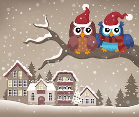 Image showing Christmas owls on branch theme image 2