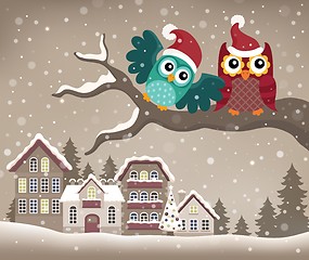 Image showing Christmas owls on branch theme image 3