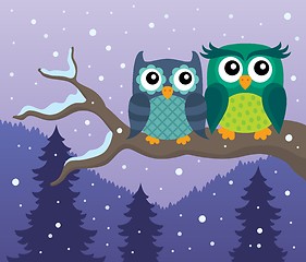 Image showing Stylized owls on branch theme image 4
