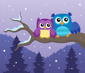 Image showing Stylized owls on branch theme image 1