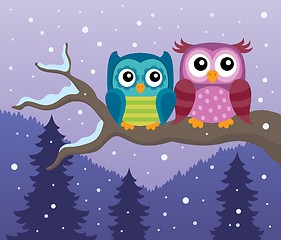 Image showing Stylized owls on branch theme image 2