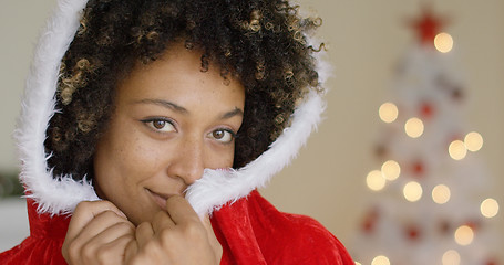 Image showing Sensual young woman in a Santa Claus outfit