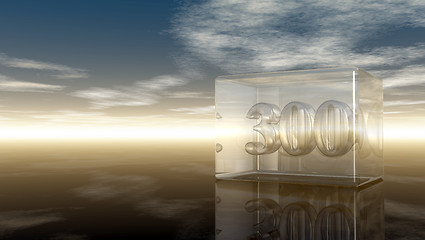 Image showing number three hundred in glass cube under cloudy sky - 3d rendering