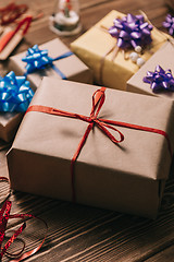 Image showing Close up present wrapped in craft paper