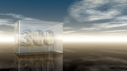 Image showing number three hundred in glass cube under cloudy sky - 3d rendering