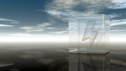 Image showing flash symbol in glass cube under cloudy sky - 3d rendering