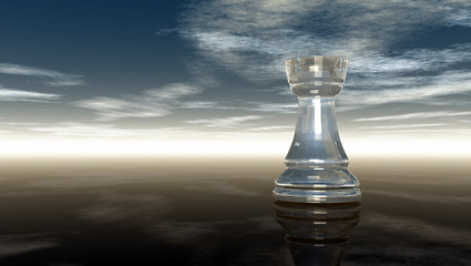 Image showing glass chess rook under cloudy sky - 3d rendering