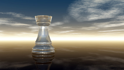 Image showing glass chess rook under cloudy sky - 3d rendering