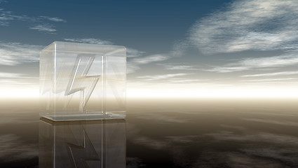 Image showing flash symbol in glass cube under cloudy sky - 3d rendering