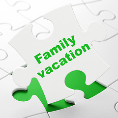 Image showing Travel concept: Family Vacation on puzzle background