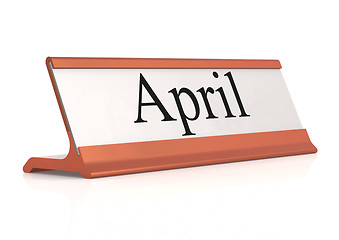 Image showing April word on table tag isolated 