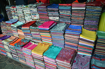 Image showing Khmer cloths for sale at a market