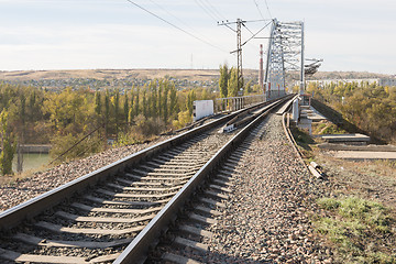 Image showing Rails running on a railway bridge across the Volga-Don canal, Volgograd