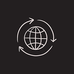 Image showing Globe with arrows sketch icon.