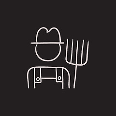 Image showing Farmer with pitchfork sketch icon.