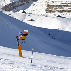 Image showing Ski slope with snowmaking on winter resort