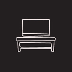 Image showing Flat screen tv on modern stand sketch icon.