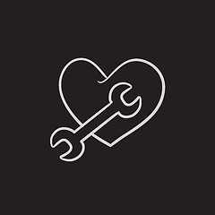 Image showing Heart with wrench sketch icon.