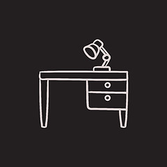 Image showing Desk lamp on table sketch icon.