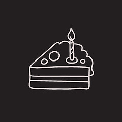 Image showing Slice of cake with candle sketch icon.