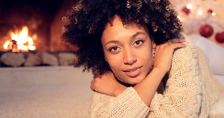 Image showing Close up of pretty black woman in sweater