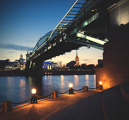 Image showing Moscow night cityscape with a bridge. Russia