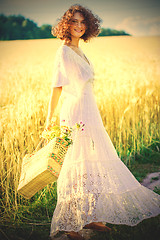Image showing beautiful woman in white summer dress