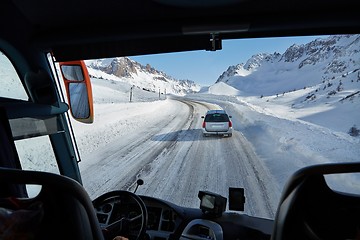 Image showing Driving bus in snow storm