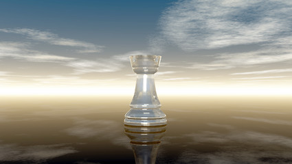 Image showing glass chess rook under cloudy sky - 3d rendering