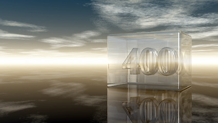 Image showing number four hundred in glass cube under cloudy sky - 3d rendering