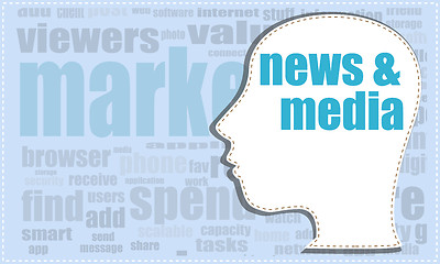 Image showing news and media, news and media vector head, profile icon, woman head silhouette, business man head. vector illustration, news and media icon, news and media button, news and media vector