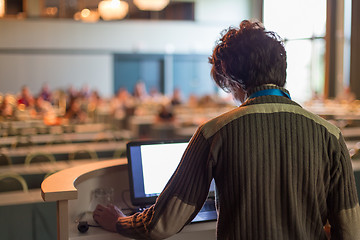 Image showing Public speaker giving talk at scientific conference.