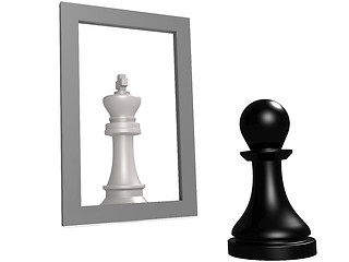 Image showing Pawn looking in the mirror seeing queen