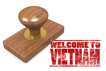 Image showing Red rubber stamp with welcome to Vietnam