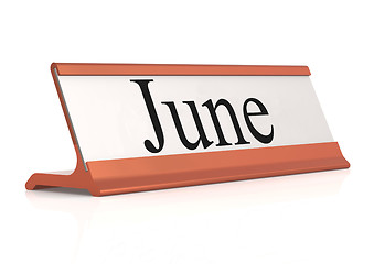 Image showing June word on table tag isolated 