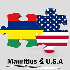 Image showing USA and Mauritius flags in puzzle 