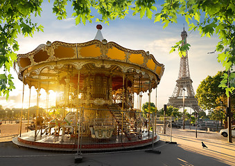 Image showing Carousel and  Eiffel tower