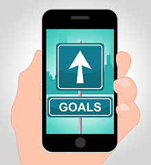 Image showing Goals Online Means Mobile Phone And Aim