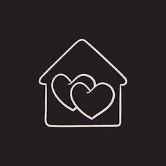 Image showing House with hearts  sketch icon.