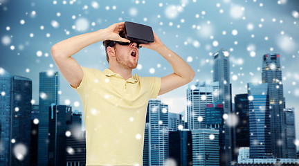 Image showing happy man in virtual reality headset or 3d glasses